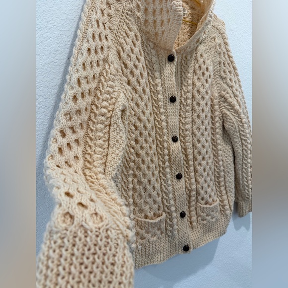 100% Irish Wool Chunky Sheila Handknits crochet Cardigan Sweater vintage - Picture 2 of 6